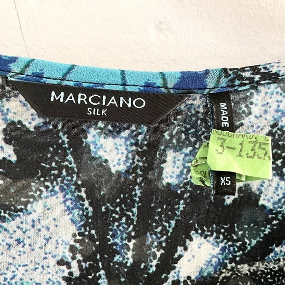 Marciano Blouse Silk Fairy Butterfly print Abstract Sheer Blue Black XS - Picture 5 of 13